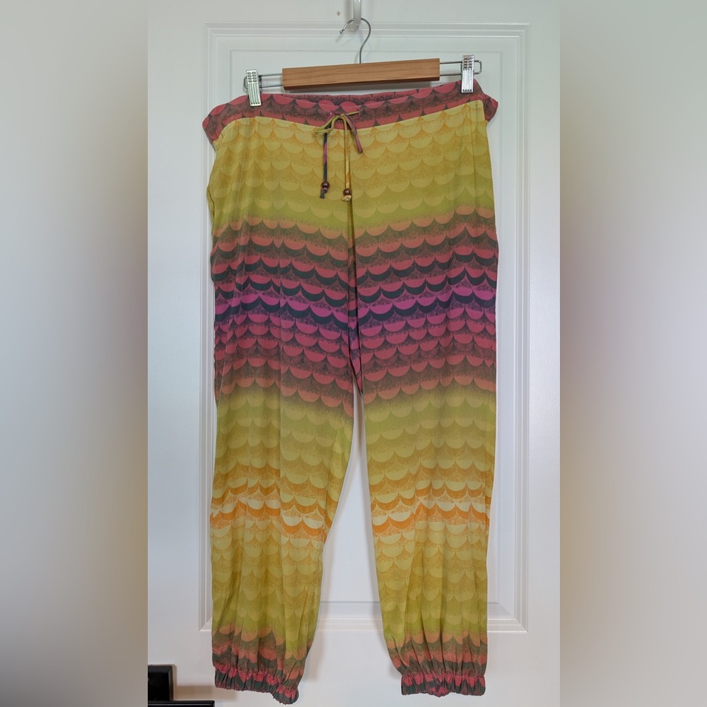 Shay Todd Women’s Rainbow Silk Drawstring Boho Festival Vintage Pants Size L